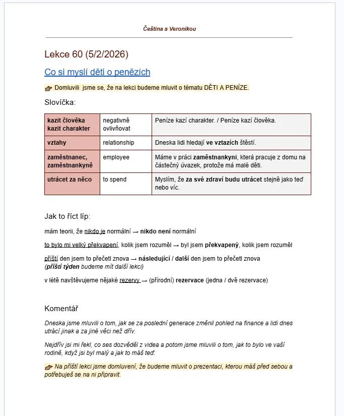 Google dokument po lekci