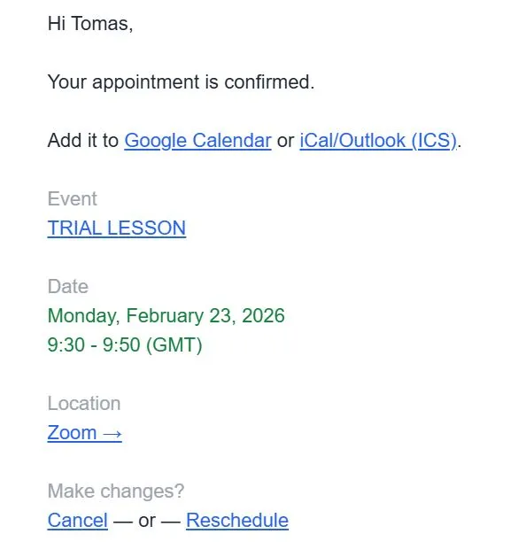 E-mail s potvrzením rezervace